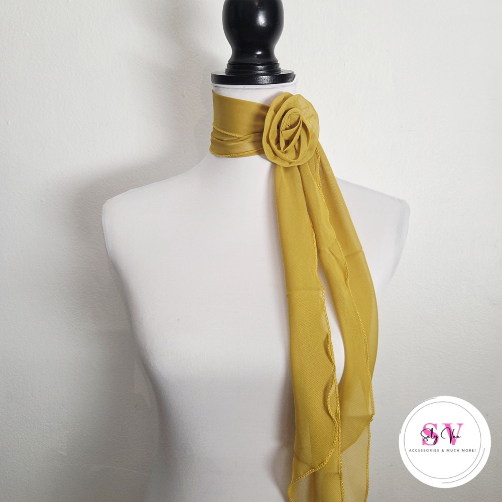 Mustard Color wrap around scarf with flower decor